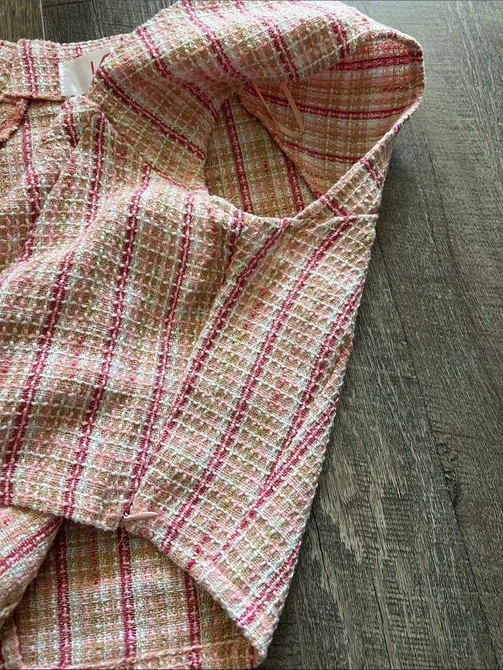 Krush Pink and Cream Tweed Bow-Accent Crop Top